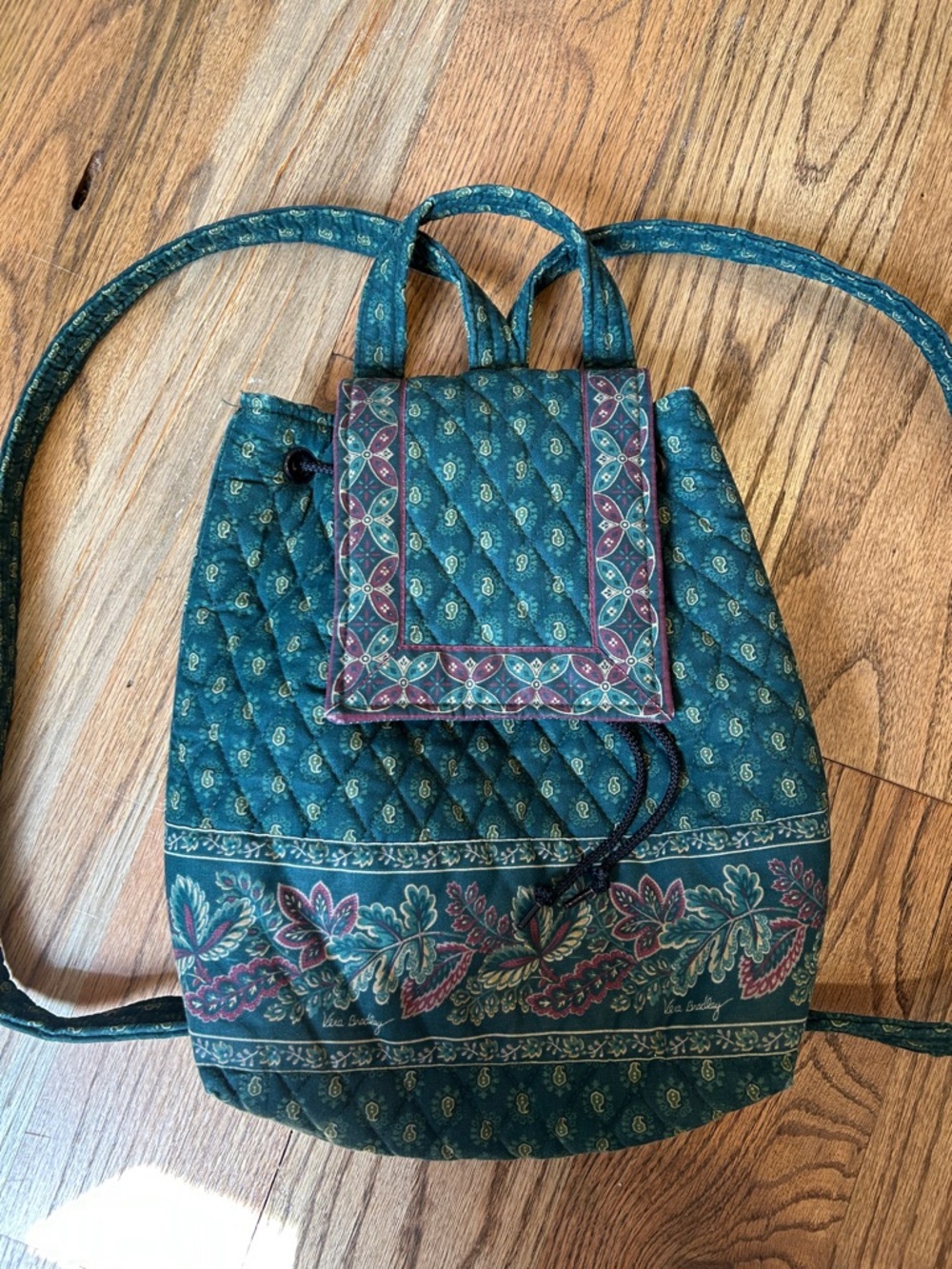 Vera Bradley Quilted Teal Patterned Drawstring Backpack